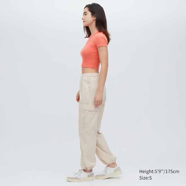 Orange Women Uniqlo Ribbed Crew Neck Short-Sleeve Cropped T Shirts | 8051-WLRQM