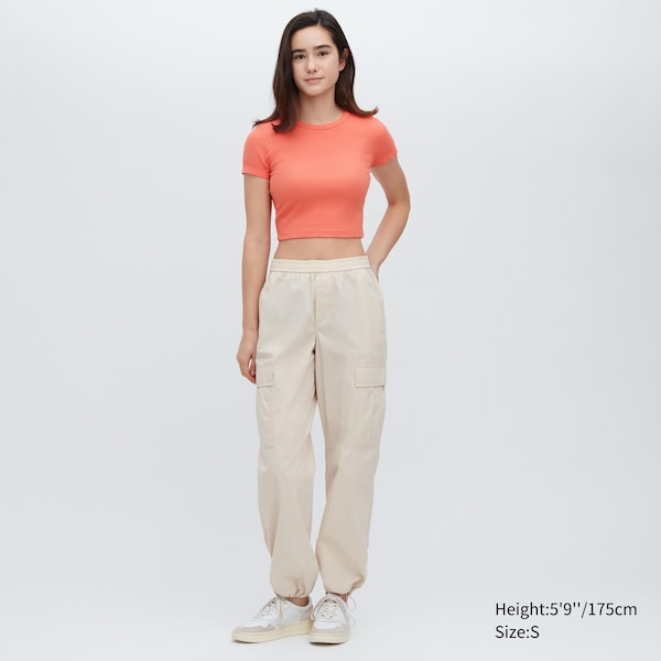 Orange Women Uniqlo Ribbed Crew Neck Short-Sleeve Cropped T Shirts | 8051-WLRQM