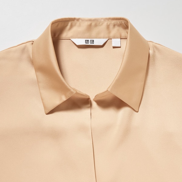 Orange Women Uniqlo Satin Long-Sleeve Shirts | 0438-MNWAP