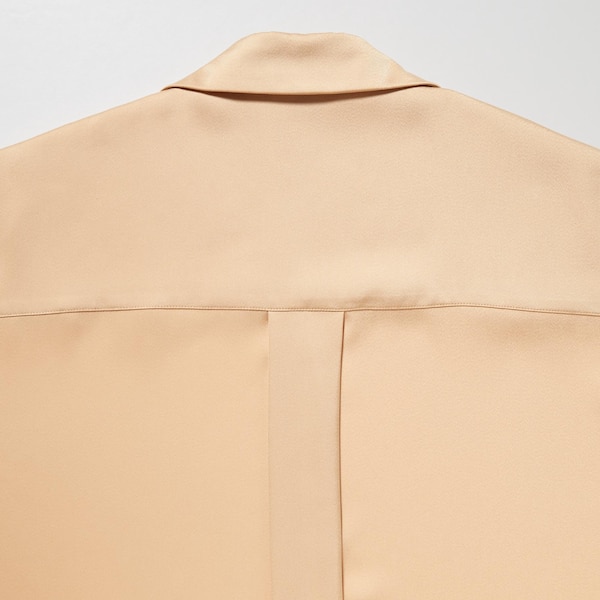 Orange Women Uniqlo Satin Long-Sleeve Shirts | 0438-MNWAP