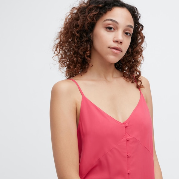 Pink Women Uniqlo Button Down Camisole Flare Dress | 9206-QSCEF