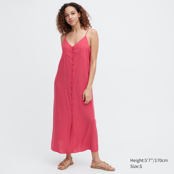 Pink Women Uniqlo Button Down Camisole Flare Dress | 9206-QSCEF