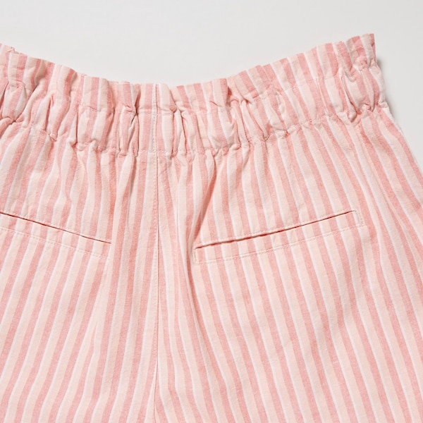 Pink Women Uniqlo Cotton Linen Striped Shorts | 3247-SAQJN