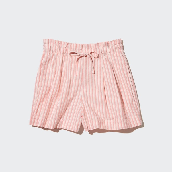 Pink Women Uniqlo Cotton Linen Striped Shorts | 3247-SAQJN