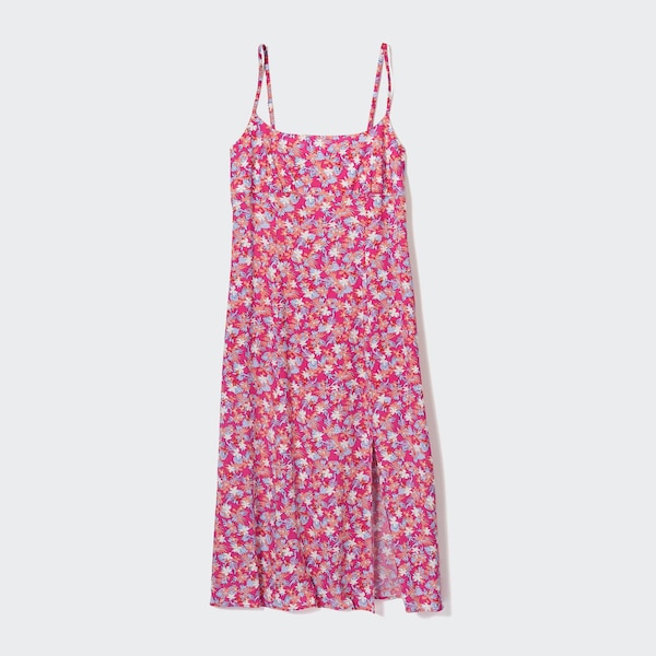 Pink Women Uniqlo Printed Front Slit Camisole Dress | 7354-RUYGI