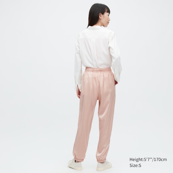 Pink Women Uniqlo Satin Drape Jogger | 5623-ALBGE