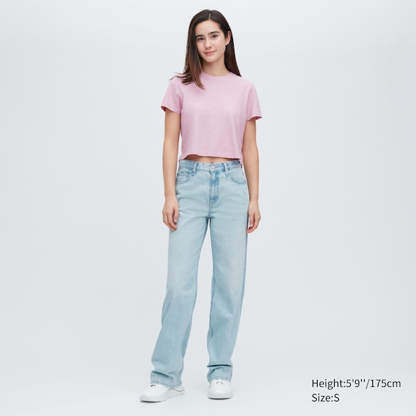 Pink Women Uniqlo Slub Jersey Cropped Short-Sleeve T Shirts | 8527-BRHUJ