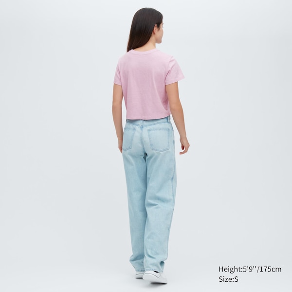 Pink Women Uniqlo Slub Jersey Cropped Short-Sleeve T Shirts | 8527-BRHUJ