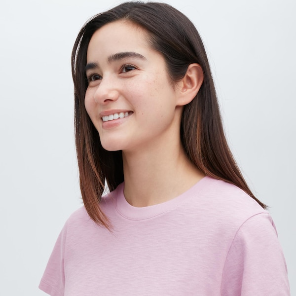 Pink Women Uniqlo Slub Jersey Cropped Short-Sleeve T Shirts | 8527-BRHUJ