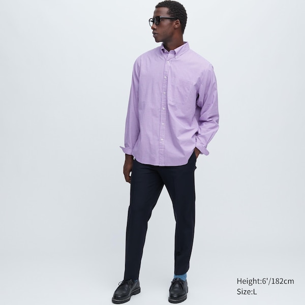 Purple Men Uniqlo Extra Fine Cotton Broadcloth Checkered Long-Sleeve Shirts | 8605-FTXNB