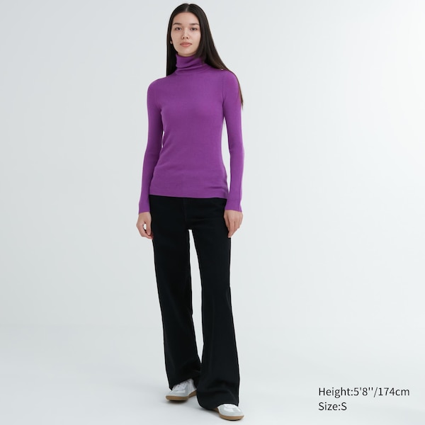 Purple Women Uniqlo Extra Fine Merino Ribbed Turtleneck Long-Sleeve Sweaters | 6532-KYDLN