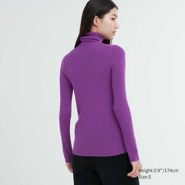 Purple Women Uniqlo Extra Fine Merino Ribbed Turtleneck Long-Sleeve Sweaters | 6532-KYDLN