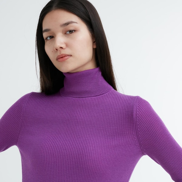 Purple Women Uniqlo Extra Fine Merino Ribbed Turtleneck Long-Sleeve Sweaters | 6532-KYDLN