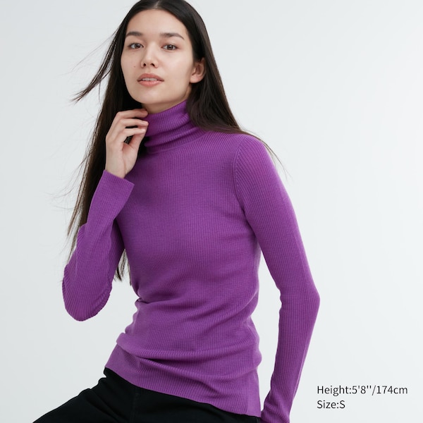 Purple Women Uniqlo Extra Fine Merino Ribbed Turtleneck Long-Sleeve Sweaters | 6532-KYDLN