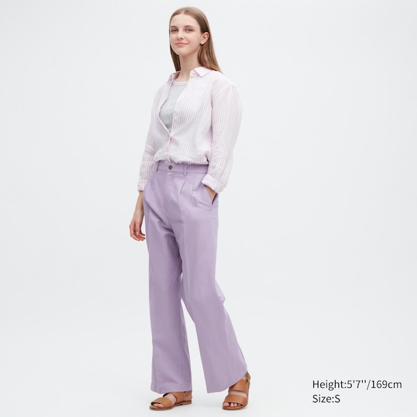 Purple Women Uniqlo Linen Blend Tucked Wide Pants | 4108-PVTNC