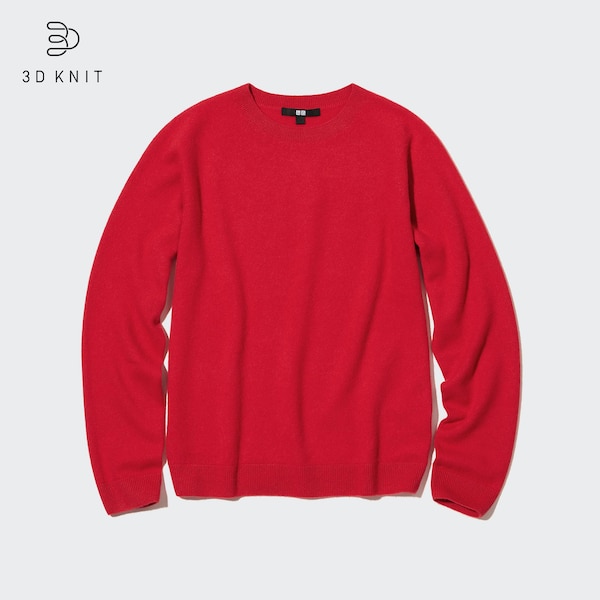 Red Women Uniqlo 3D Knit Cashmere Crew Neck Long-Sleeve Sweaters | 3749-IBXYD