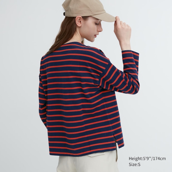 Red Women Uniqlo Striped Long-Sleeve T Shirts | 5823-OTGFW