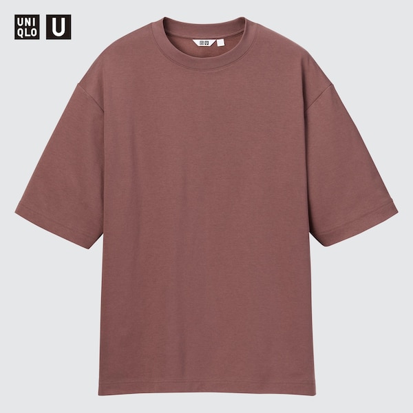 Rose Men Uniqlo U AIRism Cotton Oversized Crew Neck Half-Sleeve T Shirts | 4901-DNHBR