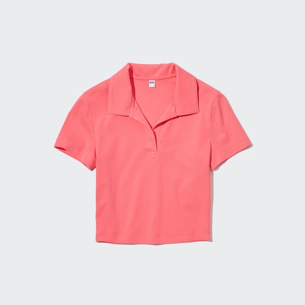 Rose Women Uniqlo Cropped Skipper Short-Sleeve Polo Shirt | 1536-YZDNA