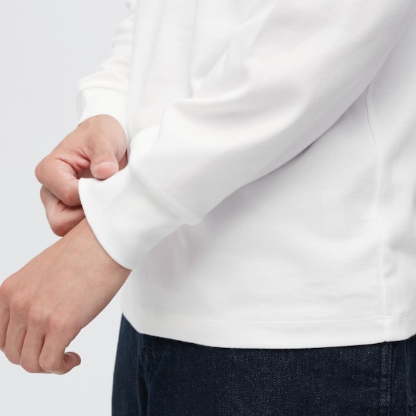 White Men Uniqlo Brushed Cotton Crew Neck Long-Sleeve T Shirts | 3241-NHBWT