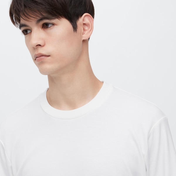 White Men Uniqlo Brushed Cotton Crew Neck Long-Sleeve T Shirts | 3241-NHBWT