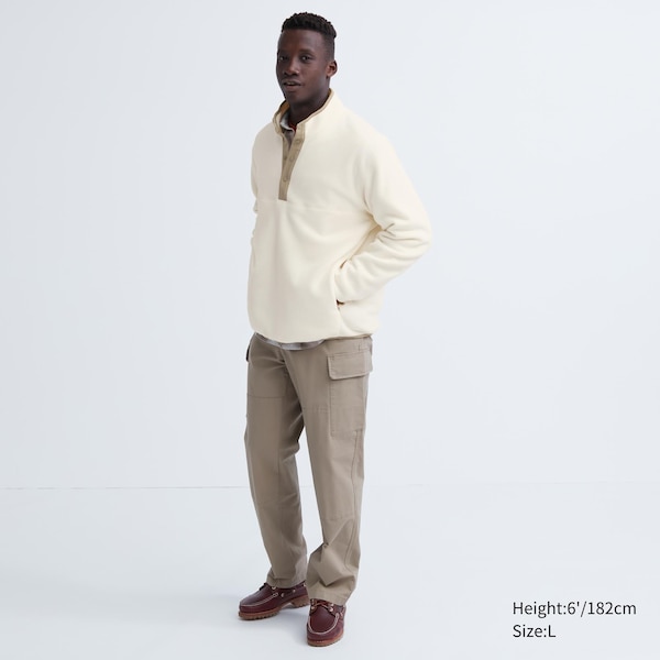 White Men Uniqlo Fleece Button Up Long-Sleeve Pullover | 0873-OHQUF