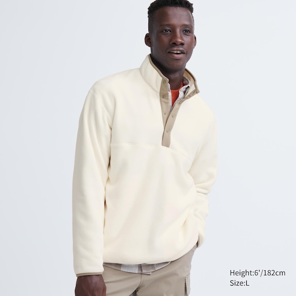 White Men Uniqlo Fleece Button Up Long-Sleeve Pullover | 0873-OHQUF