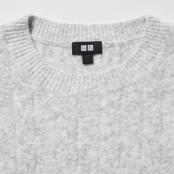 White Men Uniqlo Souffle Yarn Cable Crew Neck Sweaters | 4026-MYCVS