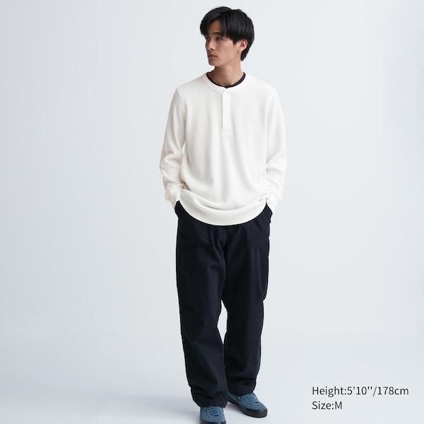 White Men Uniqlo Waffle Henley Neck Long-Sleeve T Shirts | 3629-FUQOJ