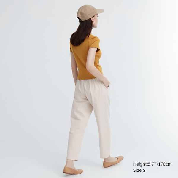 White Women Uniqlo Cotton Relaxed Ankle Pants | 2586-UESDW