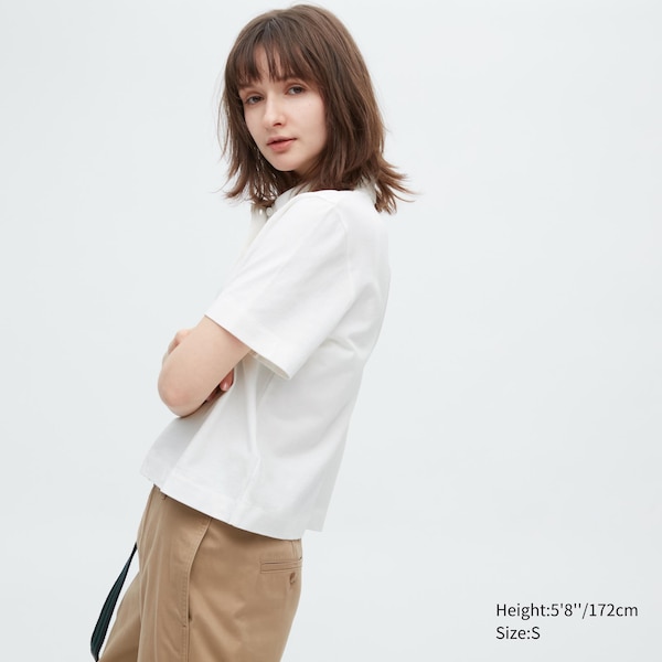 White Women Uniqlo Cropped Relaxed Short-Sleeve Polo Shirt | 8465-MOWTC