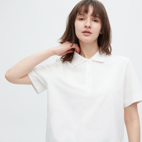 White Women Uniqlo Cropped Relaxed Short-Sleeve Polo Shirt | 8465-MOWTC