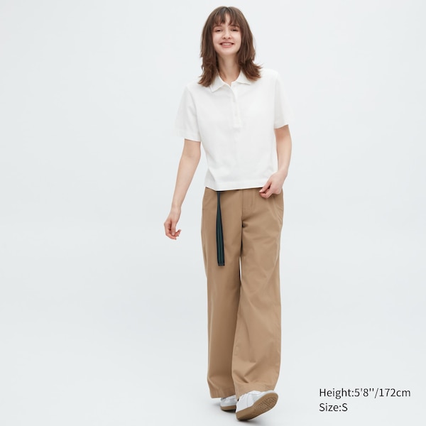 White Women Uniqlo Cropped Relaxed Short-Sleeve Polo Shirt | 8465-MOWTC