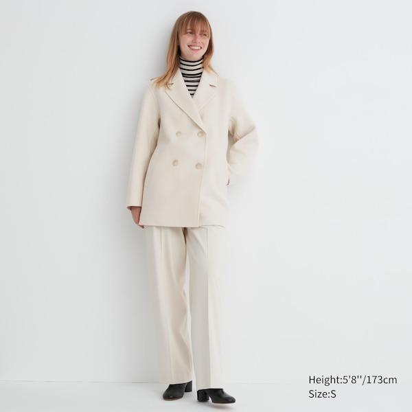 White Women Uniqlo Double Face Short Coats | 5068-QUDCG