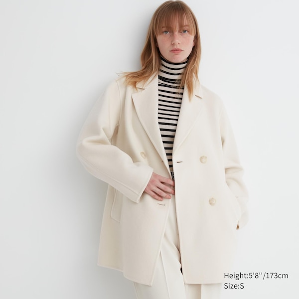 White Women Uniqlo Double Face Short Coats | 5068-QUDCG