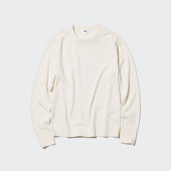 White Women Uniqlo Extra Fine Merino Crew Neck Long-Sleeve Sweaters | 5241-OCZKW