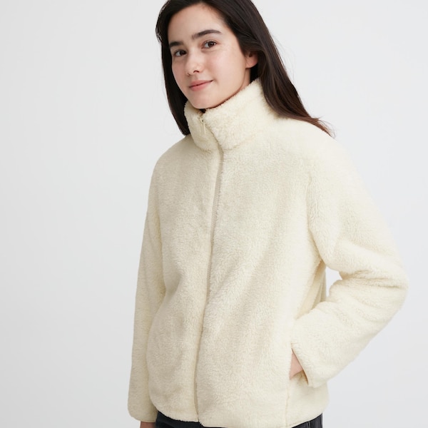 White Women Uniqlo Fluffy Yarn Fleece Full-Zip jackets | 5140-VXPBM