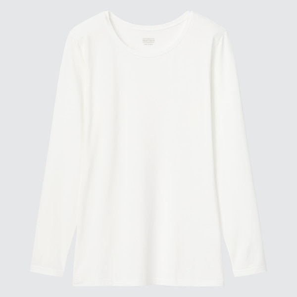 White Women Uniqlo HEATTECH Crew Neck Long-Sleeve T Shirts | 3145-CALSV