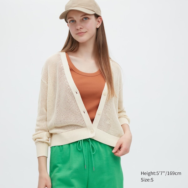 White Women Uniqlo Mesh Long-Sleeve Short Cardigan | 0267-QKLVA