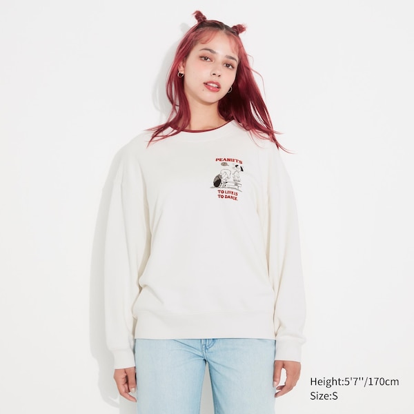 White Women Uniqlo PEANUTS Dance Time with Snoopy Long-Sleeve Sweatshirts | 6154-WHUNJ