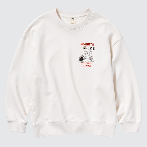 White Women Uniqlo PEANUTS Dance Time with Snoopy Long-Sleeve Sweatshirts | 6154-WHUNJ