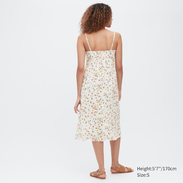 White Women Uniqlo Printed Front Slit Camisole Dress | 0124-UFOSL