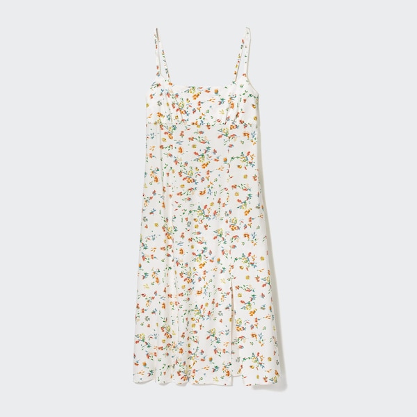 White Women Uniqlo Printed Front Slit Camisole Dress | 0124-UFOSL