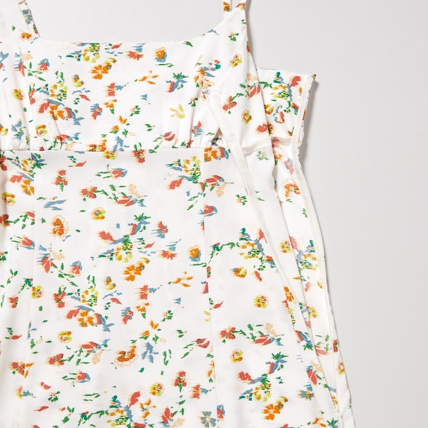 White Women Uniqlo Printed Front Slit Camisole Dress | 0124-UFOSL