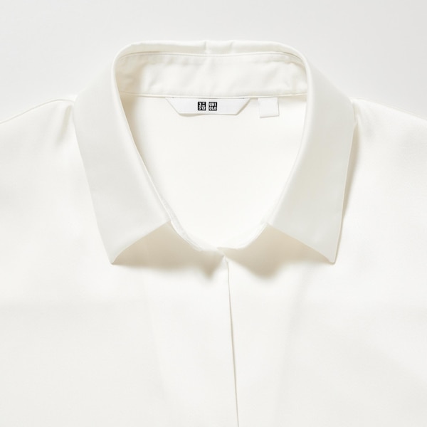 White Women Uniqlo Satin Long-Sleeve Shirts | 3561-BMQAX