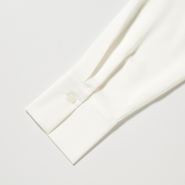 White Women Uniqlo Satin Long-Sleeve Shirts | 3561-BMQAX