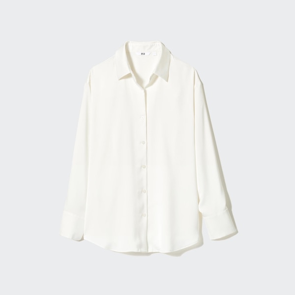 White Women Uniqlo Satin Long-Sleeve Shirts | 3561-BMQAX