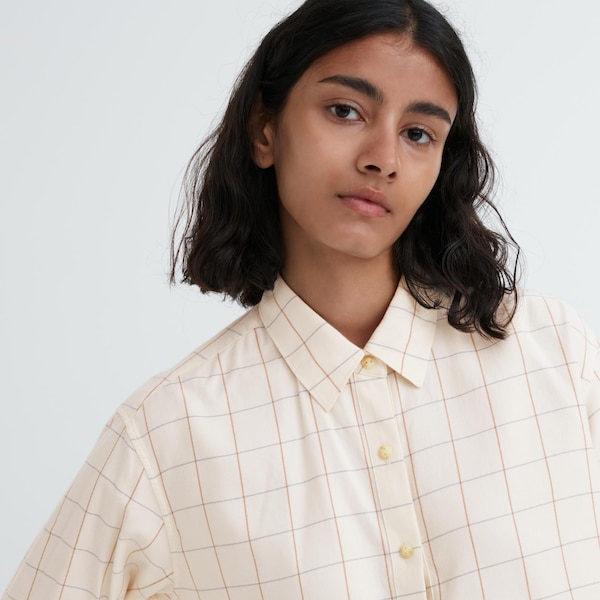 White Women Uniqlo Soft Brushed Checked Long-Sleeve Shirts | 1563-MOVXE