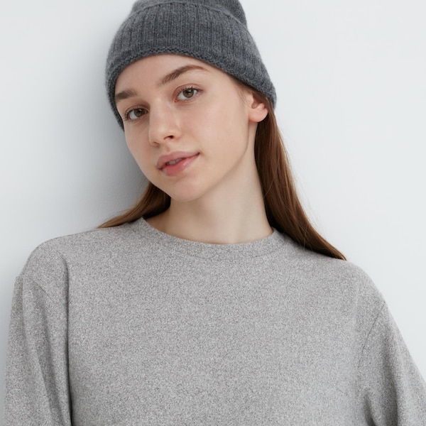 White Women Uniqlo Soft Knitted Fleece Crew Neck Long-Sleeve T Shirts | 4619-GJTZN