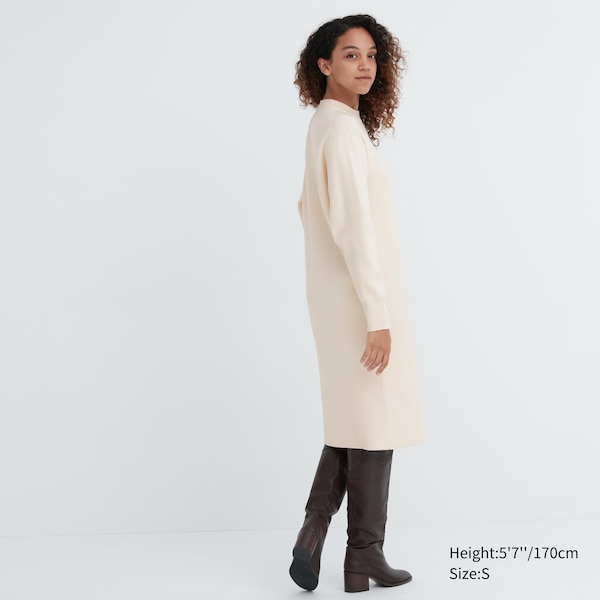 White Women Uniqlo Souffle Yarn Long-Sleeve Dress | 4031-ZRNUY